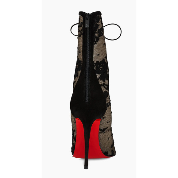 Christian Louboutin KM Lace Booty 100 Black Mesh Lace Up Ankle Heel Bootie 39